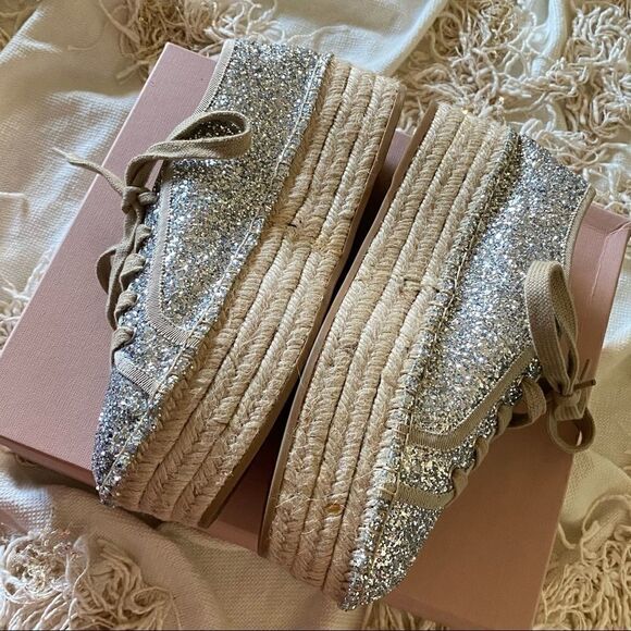 MIU MIU Logo Lace Up Platform Espadrille Sneakers - Picture 9 of 16